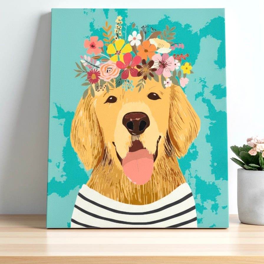 Una Pintura De Un Perro Golden Retriever Con Un Fondo Blanco. | Archivo, image size:896x896