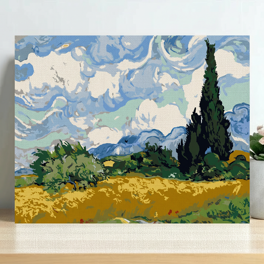 Pintura Campo de trigo con cipreses